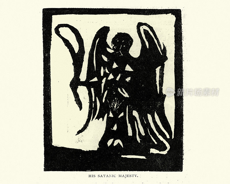 木刻雕刻他的撒旦的威严，魔鬼，18世纪