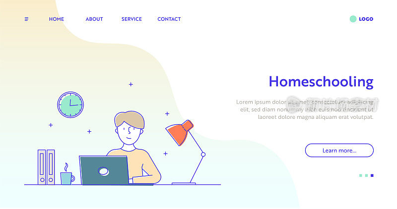 在家教育网页概念与可编辑的描线插图。