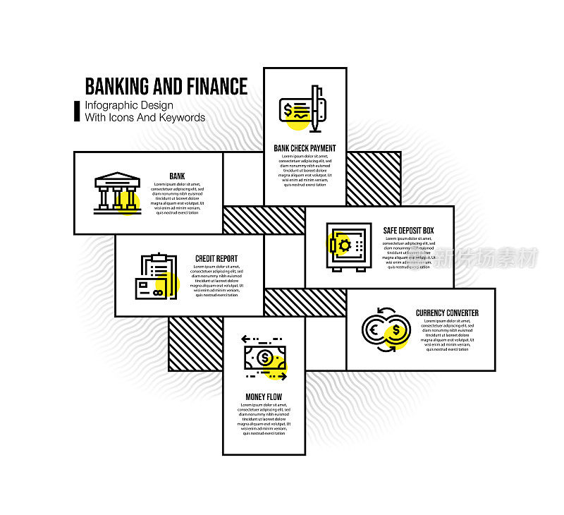 信息图表设计模板与银行和金融关键字和图标