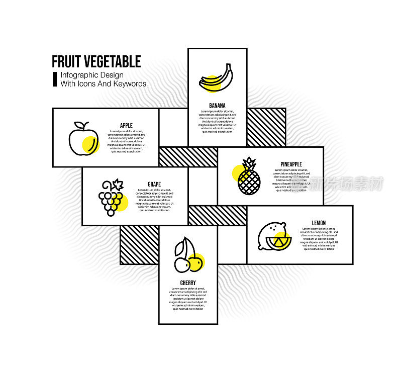信息图表设计模板与水果蔬菜的关键字和图标