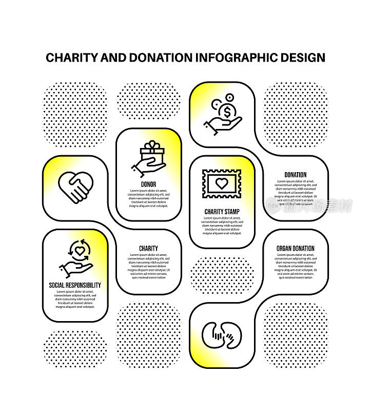与慈善和捐赠的关键字和图标的信息图表设计模板