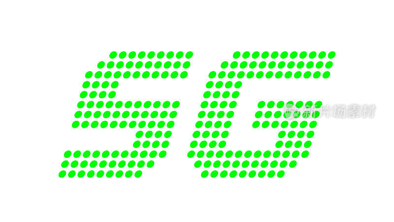 5G标志点字体代表科技未来，数字5和G符号绿色明亮，绿色5G字母代表商业数字网络全球概念
