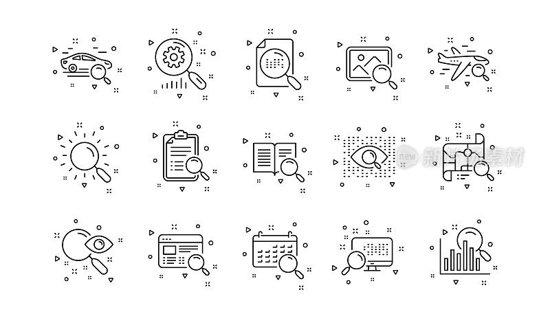 搜索图标。索引、人工智能和汽车租赁。线性的图标集。向量