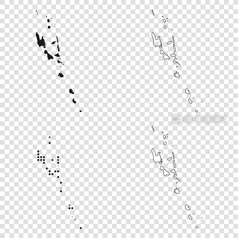 瓦努阿图设计地图-黑色，轮廓，马赛克和白色