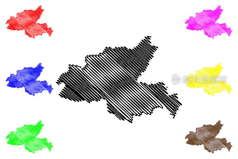 安山市(韩国，大韩民国，韩国，京畿道)地图矢量插图，手绘安山市地图