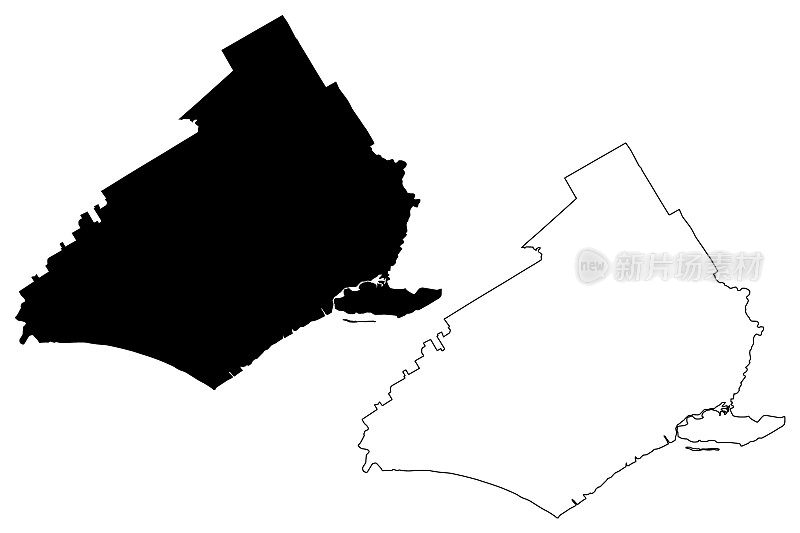 宾夕法尼亚州联邦特拉华州县(美国县，美利坚合众国，美国)地图矢量插图，草稿德尔科地图