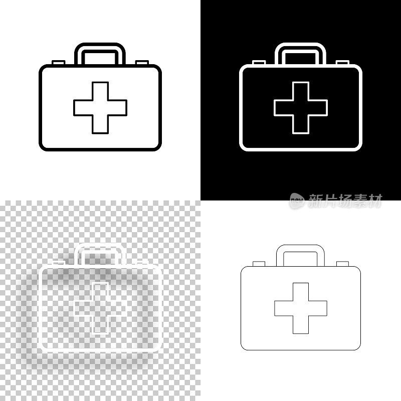医疗箱-急救箱。图标设计。空白，白色和黑色背景-线图标