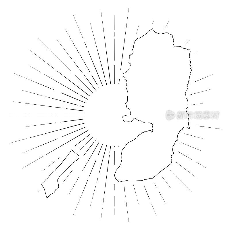 巴勒斯坦领土地图，阳光在白色背景