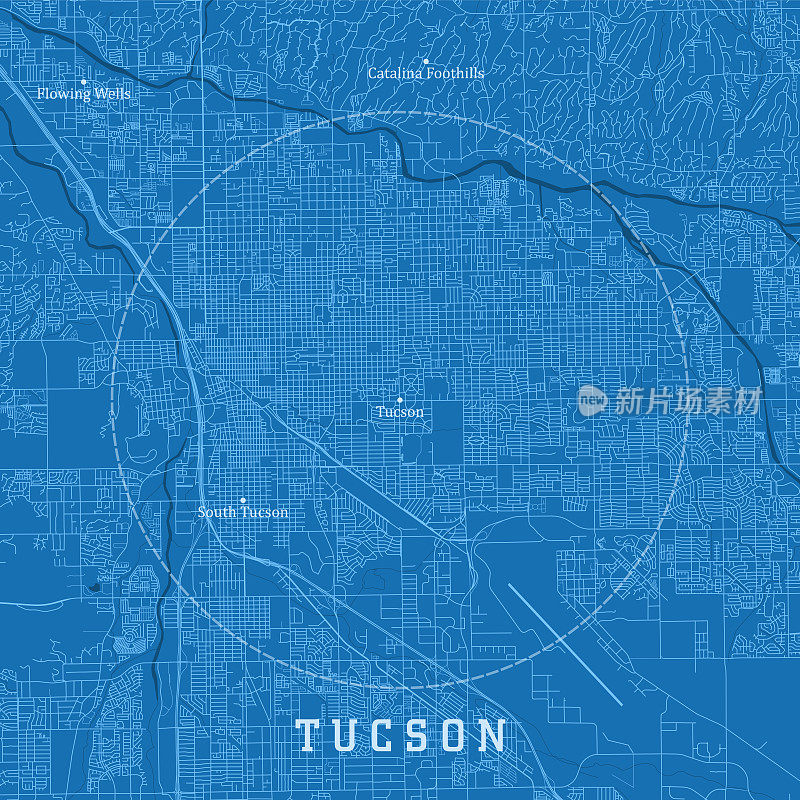 图森AZ城市矢量道路地图蓝色文本