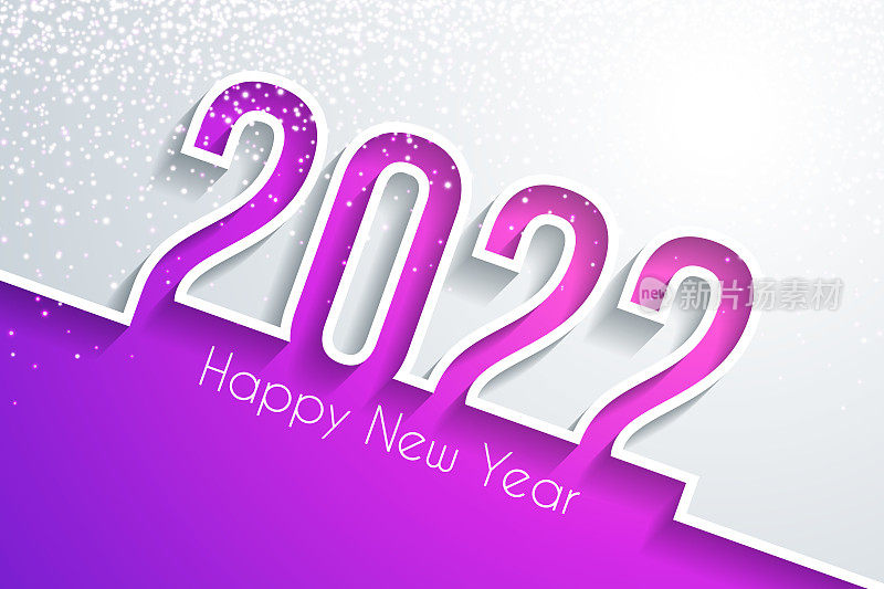 祝2022年新年快乐，金色闪光-白色背景