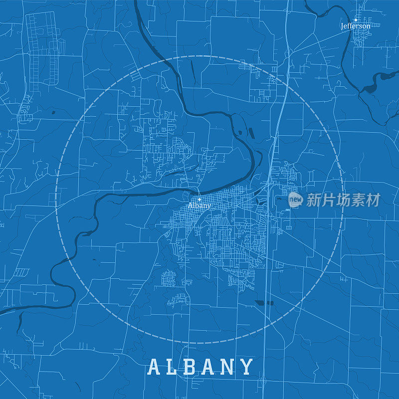 奥尔巴尼或城市矢量道路地图蓝色文本
