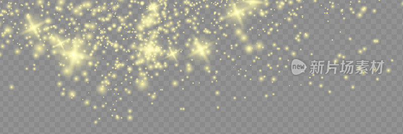闪闪发光的魔法尘埃颗粒。尘埃火花四射，金色的星星闪耀着特殊的光芒。