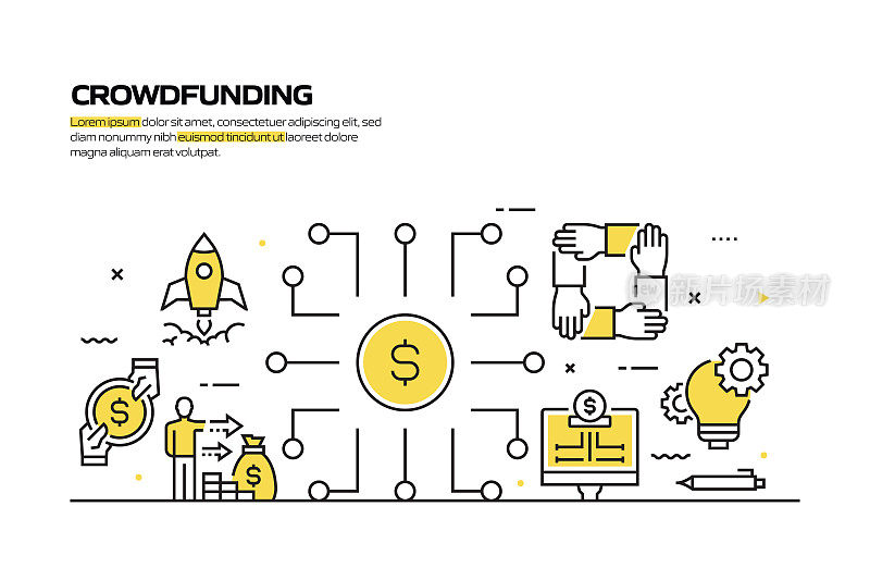 众筹概念,线风格矢量插图