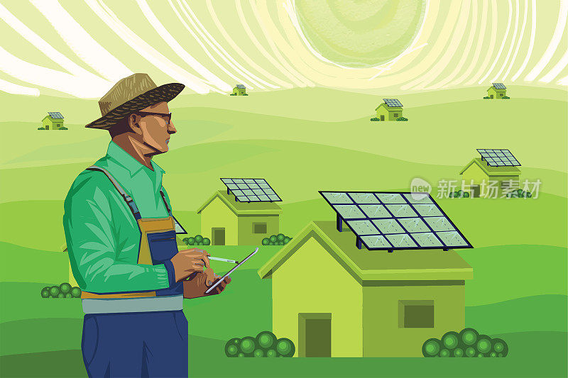有太阳能电池板的可持续村庄