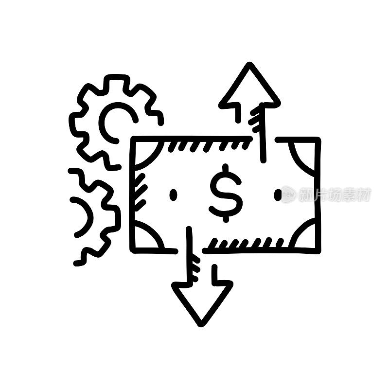 财务管理手绘图标，涂鸦风格矢量插图