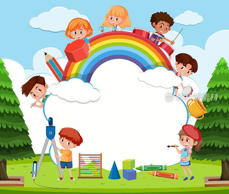 空荡的云旗上挂着学童卡通
