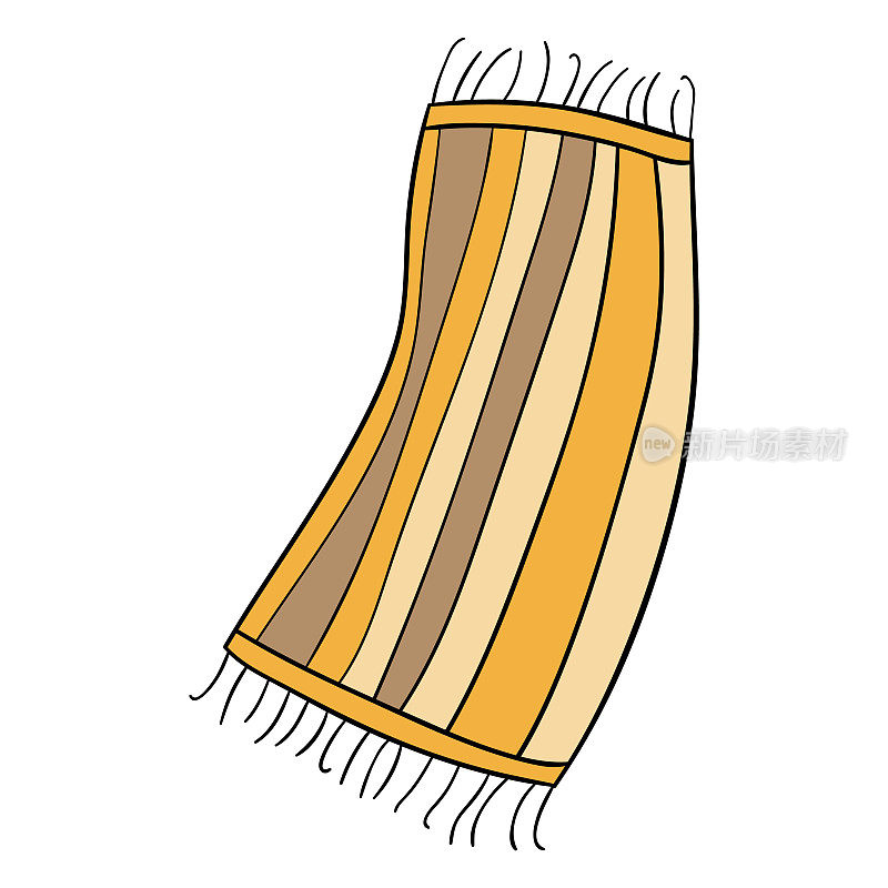 波西米亚风格的条纹沙滩毛巾。对象为暑假出海。季节设计元素。一个阳光明媚的海滩上的项目。日光浴垫，晒黑最必需的