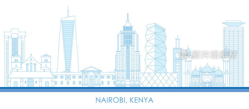 轮廓天际线全景城市内罗毕，肯尼亚
