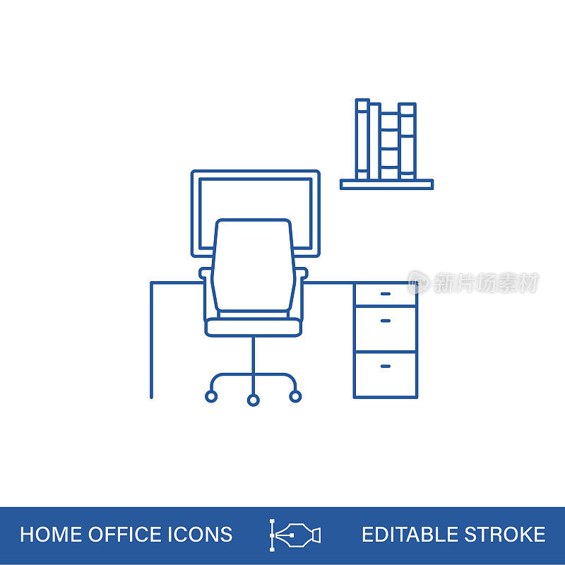 在家办公线条图标与可编辑的笔画