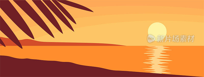 热带海滩上美丽的橙色日落