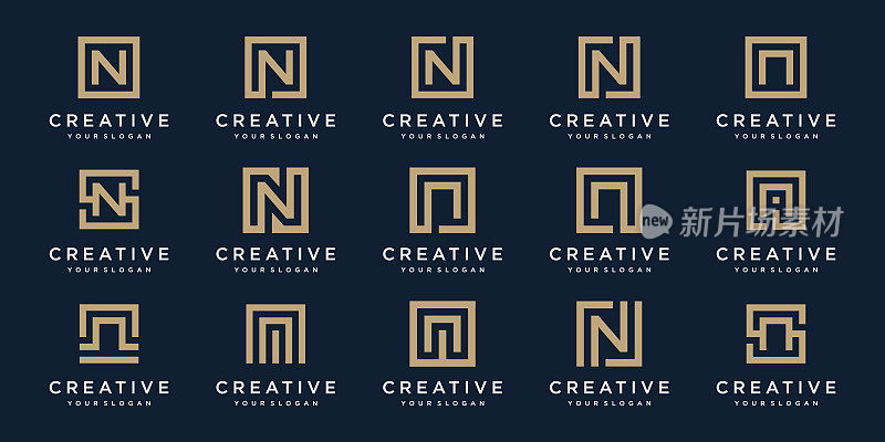 一套Logo设计字母N与方形风格。向量模板