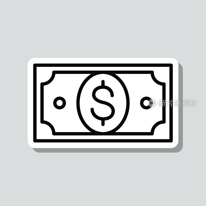 美元钞票。图标贴纸在灰色背景