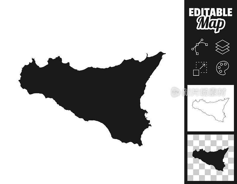 西西里岛地图设计。轻松地编辑