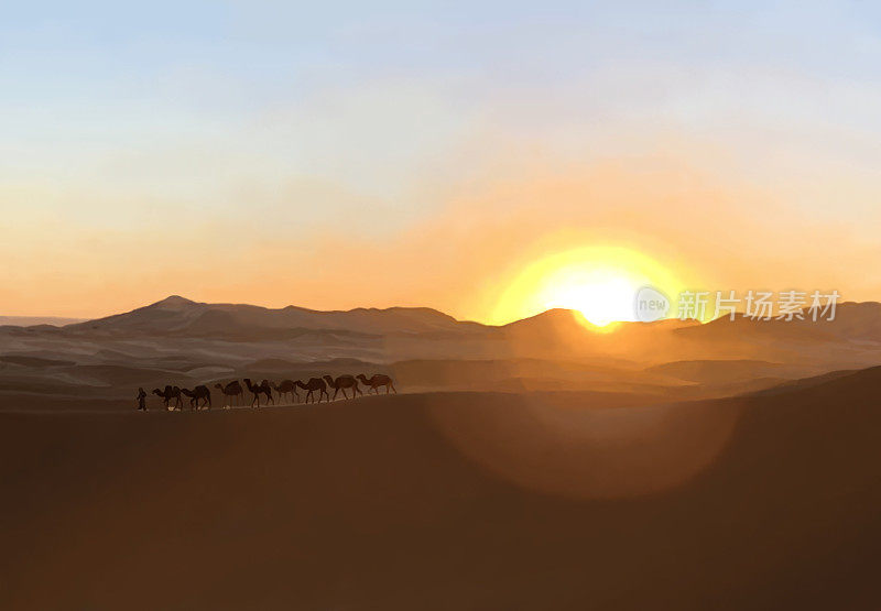 沙漠上的骆驼商队