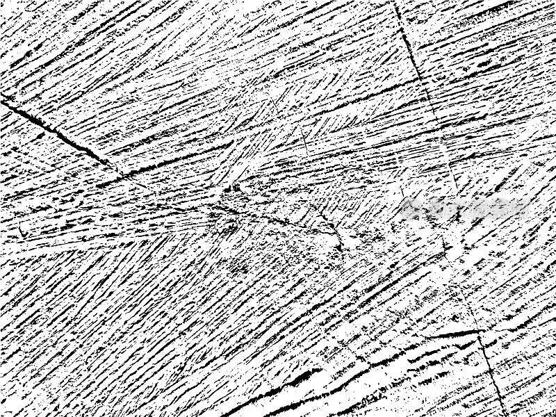 黑色和白色矢量垃圾纹理的不良削减木材的裂缝，颗粒，和圆圈。完美的复古，乡村，和抽象的设计