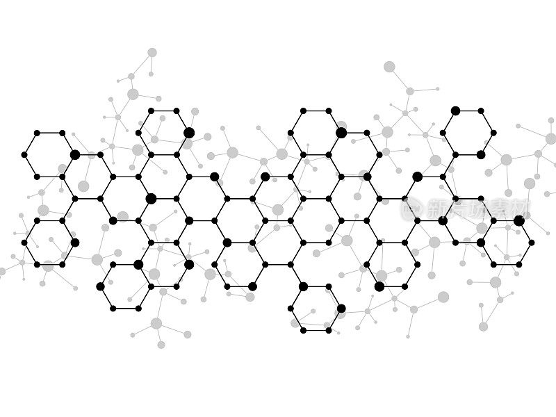 摘要六边形分子，DNA的分子结构。技术背景和科学设计