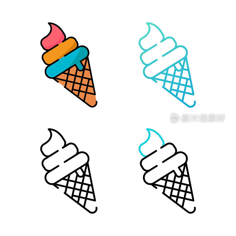 冰淇淋图标设计在四个变化的颜色