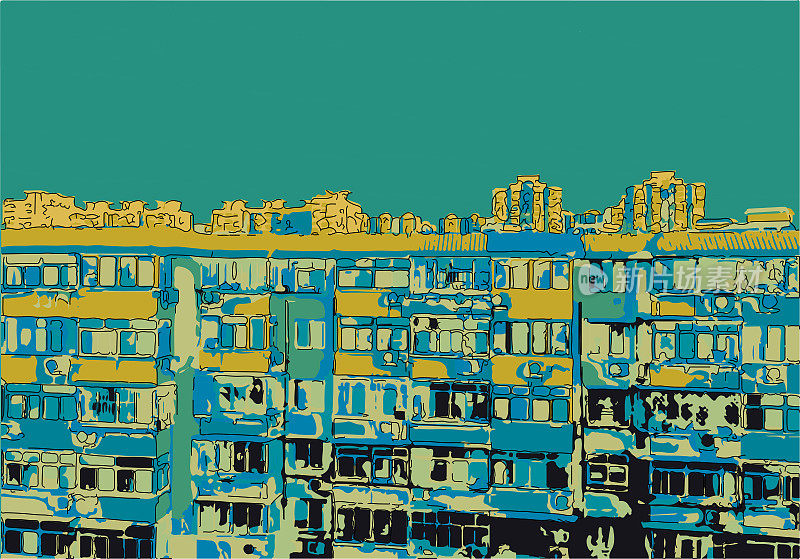 抽象霓虹灯城市建筑场景艺术卡通插画图案背景
