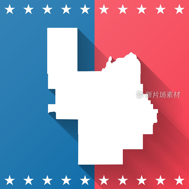 爱达荷州鲍尔县。地图在蓝色和红色的背景