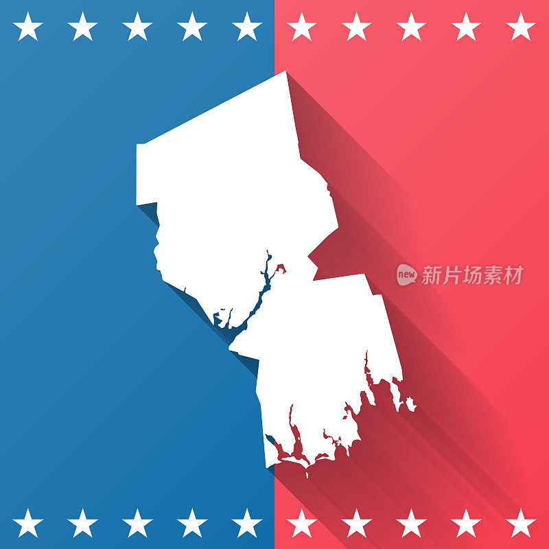 布里斯托尔县，马萨诸塞州。地图在蓝色和红色的背景