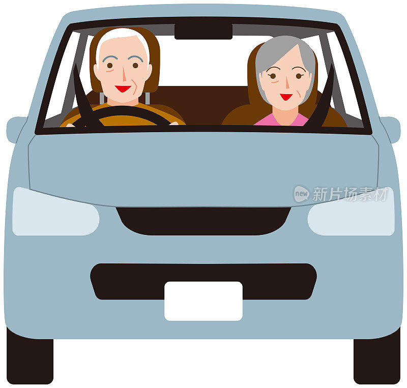 一对老年夫妇愉快地开车。载体材料。