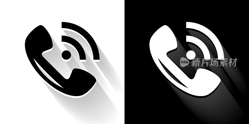 电话黑白图标与长影子