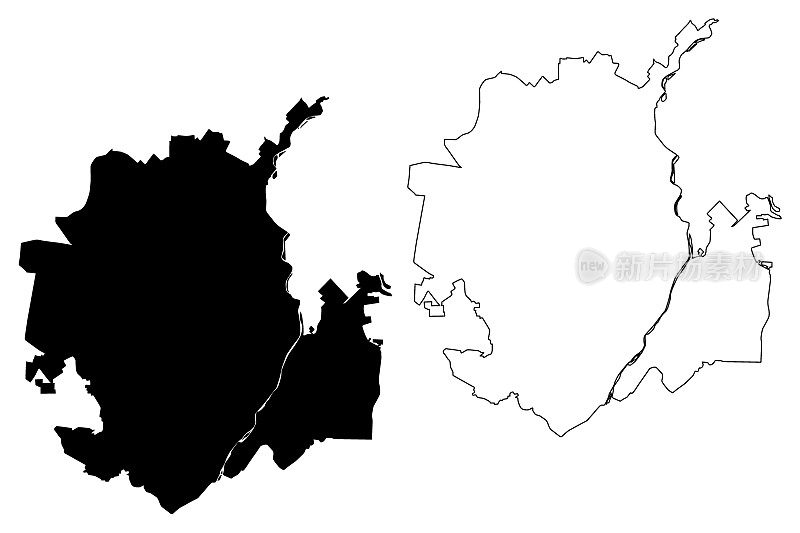 库库塔市(哥伦比亚共和国，北桑坦德省)地图矢量插图，圣何塞市库库塔草稿地图
