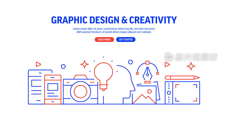 平面设计相关的网页横幅线条风格。现代线性设计矢量插图的网站横幅，网站标题等。