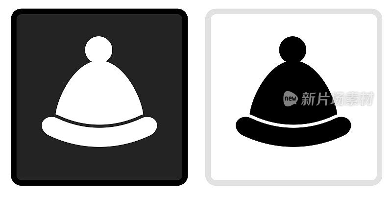 冬季帽子图标上的黑色按钮与白色翻转