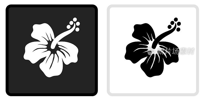 热带花卉图标上的黑色按钮与白色翻转