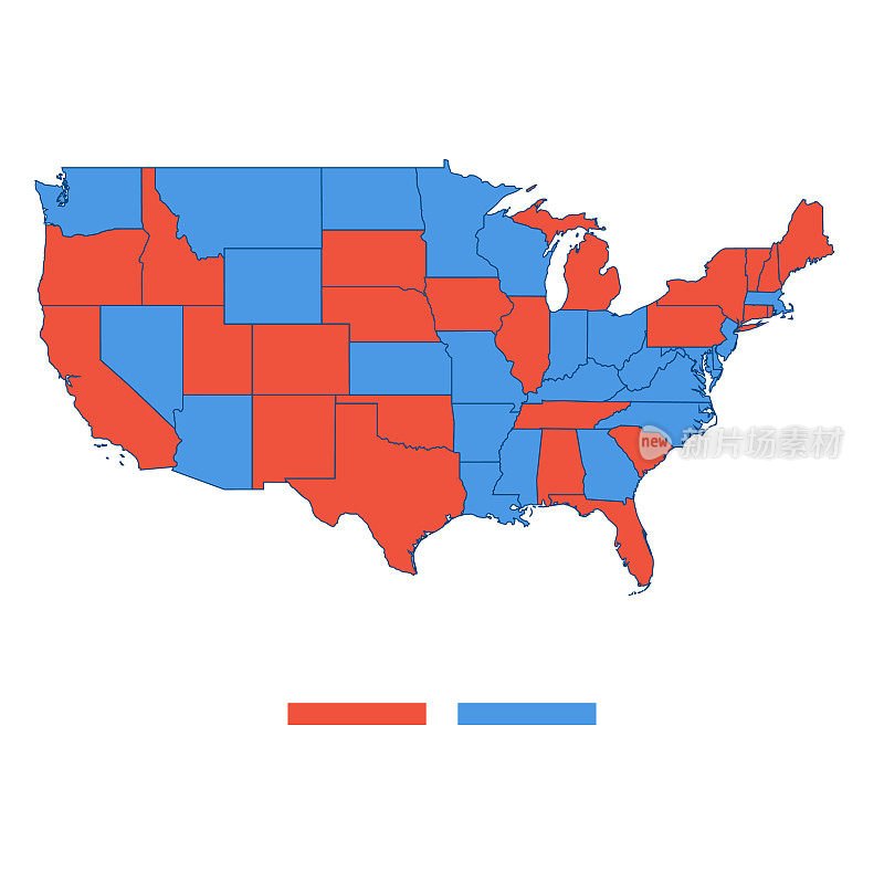 美国地图蓝色和红色