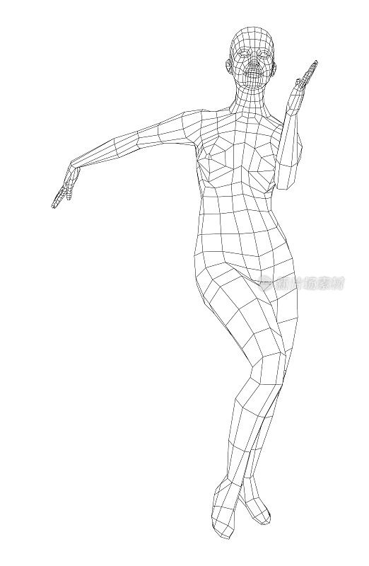 线框芭蕾舞演员的舞蹈姿势。向量
