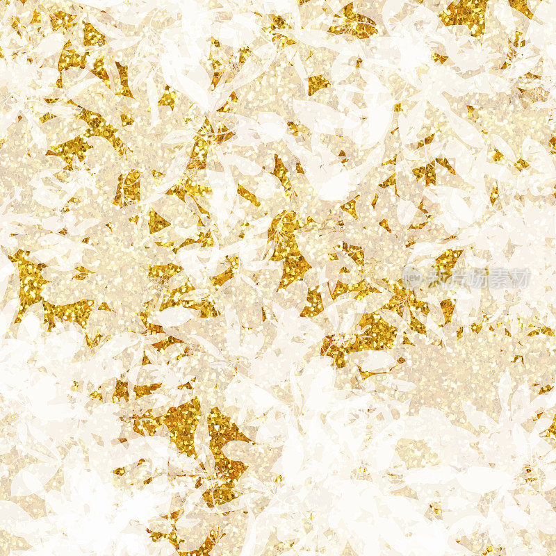 金色闪光抽象花卉背景。金箔垃圾纹理背景。摘要向量模式。金属金色质感适用于卡片、宴会请柬、包装、表面设计。