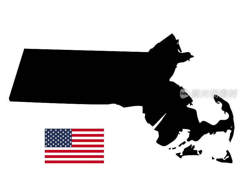 马萨诸塞州地图上有美国国旗