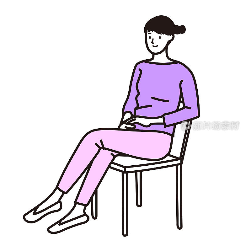 矢量线画插图的女人坐在椅子上