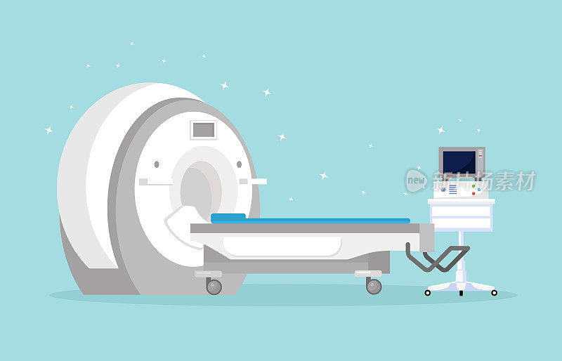 磁共振成像技术。x射线断层摄影、放射学、肿瘤检查用x光机、脑部诊断。核磁共振机配电脑。矢量动画设计