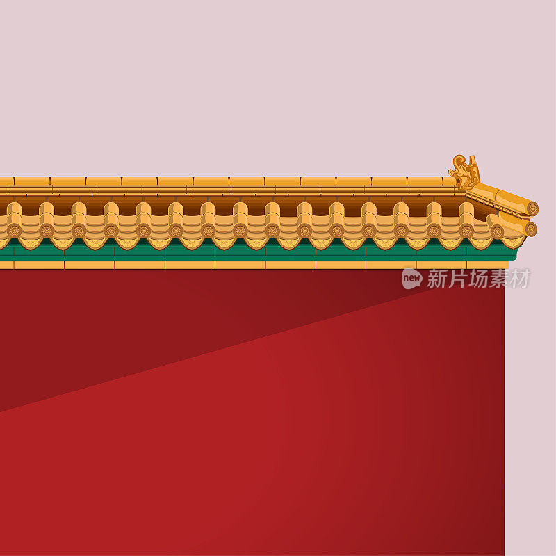 中国古代建筑的详细矢量插图，中国古代宫殿的墙壁