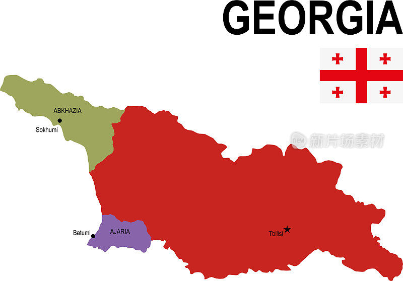 佐治亚州彩色平面地图与旗帜