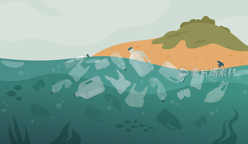 塑料垃圾污染，海水垃圾海洋，污染海岛景观