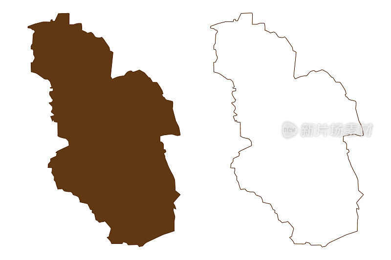 盖尔森基兴市(德意志联邦共和国，北莱茵-威斯特伐利亚州，北威州，市区，明斯特地区)地图矢量插图，涂鸦草图盖尔森基兴地图